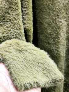 Premium imported green mohair-blend v-neck sweater
