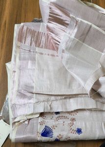 Kerala Kasavu Embroidery Tissue Sarree Brand New