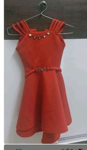 Red partywear high low dress for lil doll