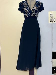 Pintrest Navy Lace Bodice Maxi Dress