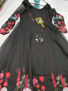 Floral Print Black Anarkali Suit