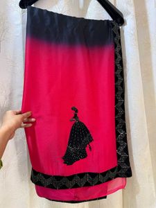 Pink &amp; Black Babydoll patch Saree