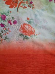 Cream and Orange Saree with Blouse