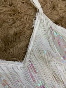 Luxury Couture White Fringe Mini Dress