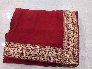 Elegant Red Saree with Lace Work