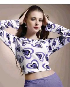 Heart Print Long Sleeve Crop Top