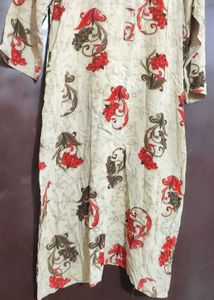 Khaki Color Kurti Red Olive Floral Print 42 Bust