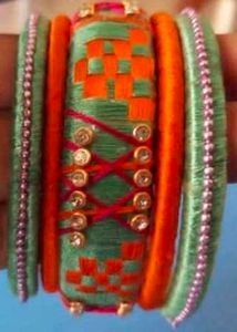 Elegant Hand Made Silk Thread Bangles And Stud Set