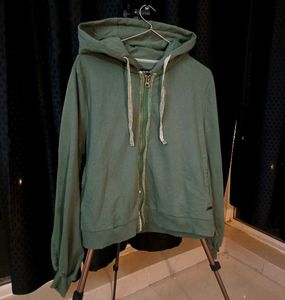 Green Cropped Zip-Up Hoodie