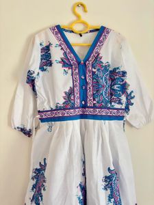 White &amp; Blue Print Dress