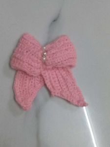 Pink Crochet Bow Hair Tie