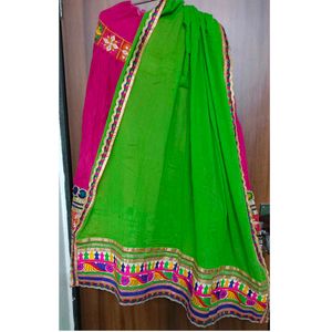 Pink Embroidered Skirt With Blouse And Dupatta