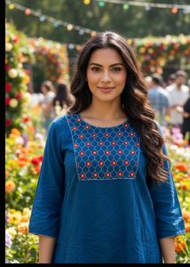 Embroidered Blue Tunic Top