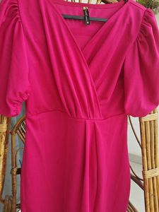 Puff Sleeve Pink Party Wear Dress