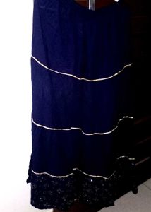 Navy Maxi Skirt with Metallic Trim