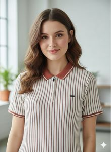 Striped Women Polo Top