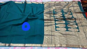 Teal Silk Saree with Gold Accents
