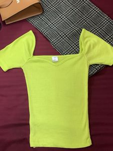 Neon Green Ribbed Top - XS