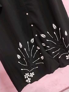 Floral Embroidered Black Duster