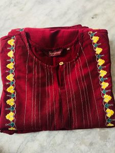 Sangria Maroon Embroidered Kurta Set
