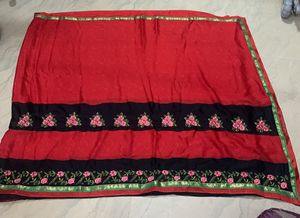 Beautiful Red With Black Colour Saree