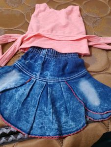 Combo Frock And Top &amp; Denim Skirt For Baby Girl