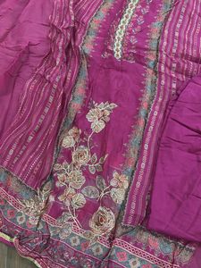 Magenta Floral Print Salwar Kameez Without Dupatta
