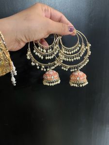 Peach Jhumka Earrings