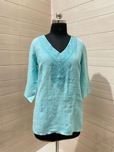 Imported Embroidered Tunic Blue Top