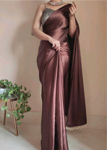 mauve , chocolate brown saree