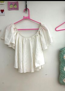 Berrylush White Bardot Top | Size Xs