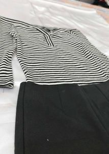 Striped Top &amp; Black Shorts Set