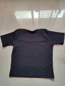 Black Ribbed Crop Top with Butterfly