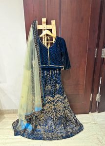 Elegant Blue Velvet Lehenga Choli