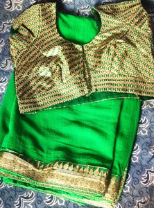 Beautiful Green Colour Saree With Stitched Blouse