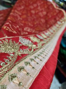 Red Bandhani Embroidered Saree