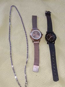 chain and Balck watch, golden colour watch