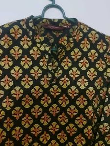 Black Printed Cotton Kurta
