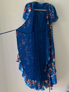 Floral V-Neck Ruffle Midi Wrap Dress