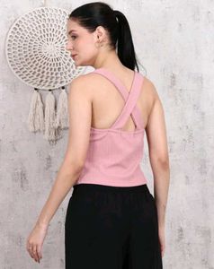SHEIN BRAND Cute Pink Button-Down Tank Top