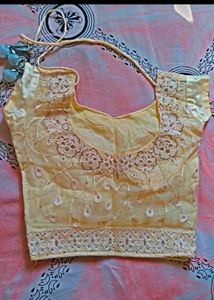 Yellow Gown With Dupatta And Stitched Blouse