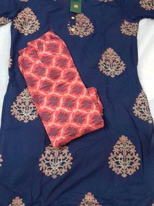 Navy Blue Printed Kurti with Pants