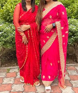 Pink Embellished Saree Fabric