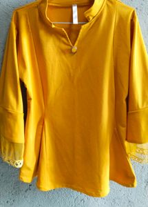 Mustard Colour Peplum Top With Beautiful Sleeves
