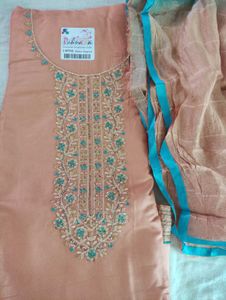 Unstitched Embroidered Dress Material, Peach