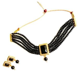 Black Beaded Choker & Earring Set