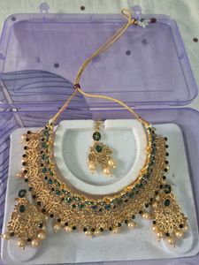 Emerald &amp; Pearl Gold-Tone Jewelry Set