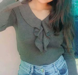 Gray Ruffle Top