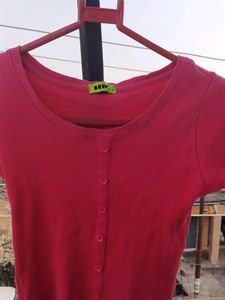 Pink Button-Front Crop Top