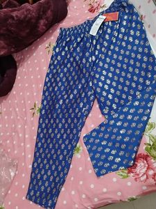 Blue &amp; Gold Print Casual Pants